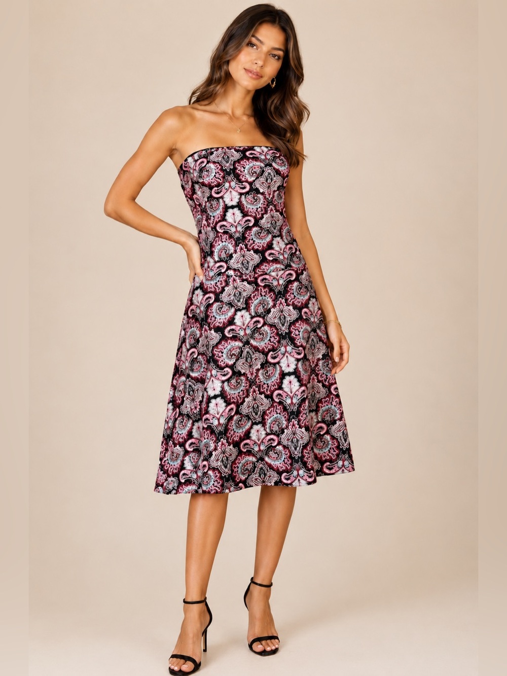 TOCCA Embroidered Paisley Silk-Lined Strapless Dress Size 2